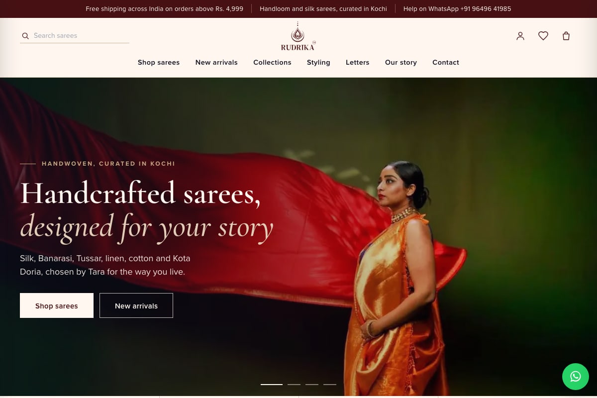 Rudrika by Tara home page: Handcrafted sarees, designed for your story, with the saree collections
